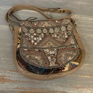 Free People Sienna Beaded Coin Embellished Embroidered Leather Crossbody Bag